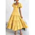 thumbnail image 3 of Vestido PRETTYGARDEN Amarillo Midi con Mangas Abullonadas y Escote Cuadrado, Talla S, 3 of 8