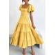 thumbnail image 3 of Vestido PRETTYGARDEN Midi con escote cuadrado y mangas abullonadas amarillo XL, 3 of 8