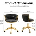 thumbnail image 2 of Velvet Woven Home Office Chair, Modern Swivel Desk Chair with Wheels, Height Adjustable Vanity Chair with Gold Metal Base and Hand Weaving Back for Bedroom Study Computer Room, Black, 2 of 8