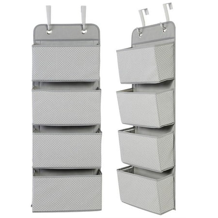 - 4 Tier Over Door Hanging Fabric Organizer Shoes Storage Pockets Bag Door Wall Mount Hanging Closet Organizer for Clutch Purses, Handbags, Scarves