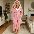 thumbnail image 4 of Nfurl Womens Fluffy Fleece Long Robes Cozy Warm Hooded Robes for Women Housecoats with Pockets Soft Long Sleeve Bathrobes Sleepwear Loungewear Pink,XXL, 4 of 7