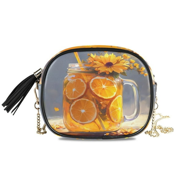 Womens Casual Chain Shoulder Bag Simple style Orange Tea with Flowers Crossbody Bag