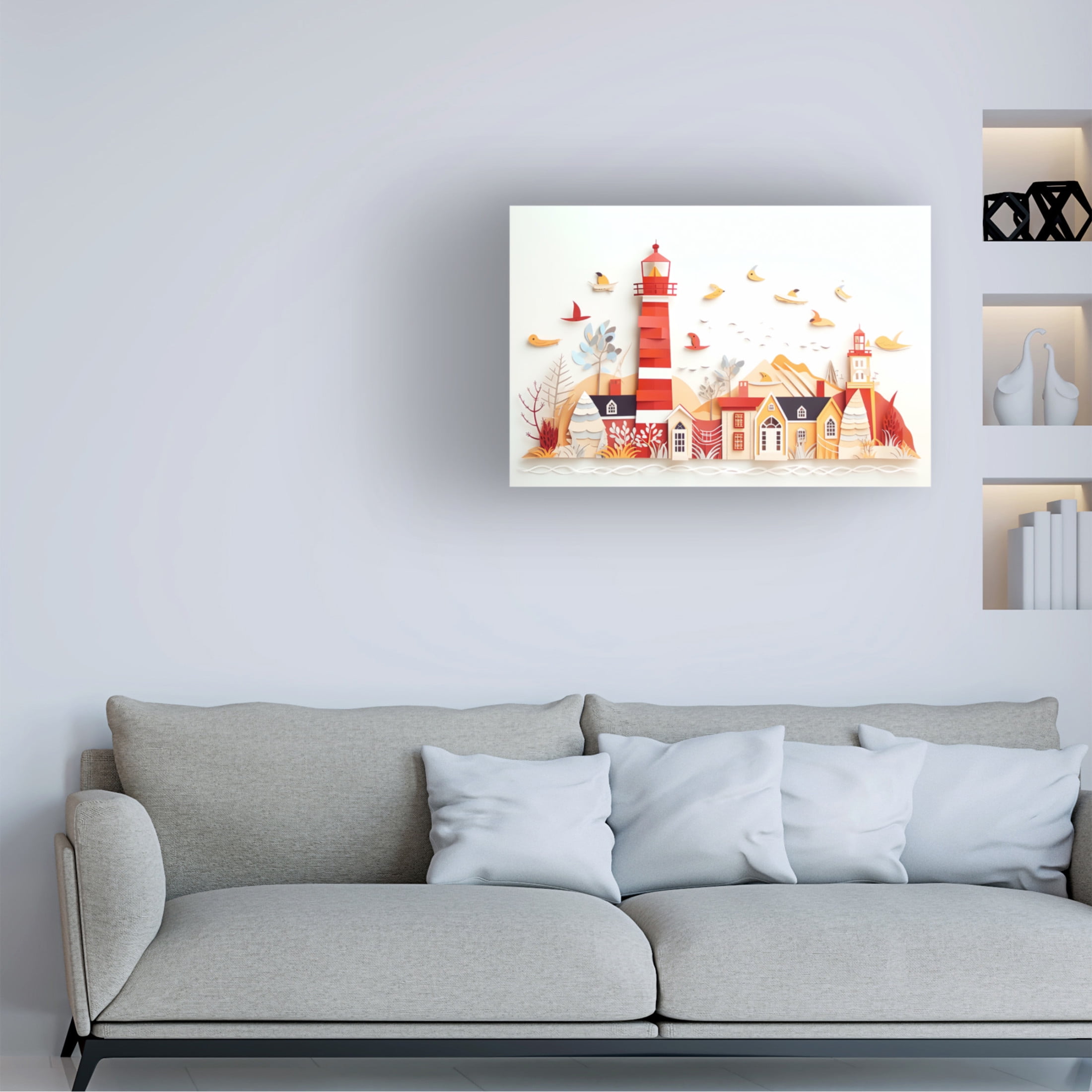 Canvas Wall Art - Ray Heere 'Paper Art Coastal Scene 12' Wall Art for Living Room, Bedroom, or Office Décor by Trademark Fine Art - 24 x 16 Inches