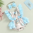 thumbnail image 3 of Fortune Infant Girls Easter Rabbit Romper Square Neck Fly Sleeve Ruffles Backless Bodysuits, 3 of 9