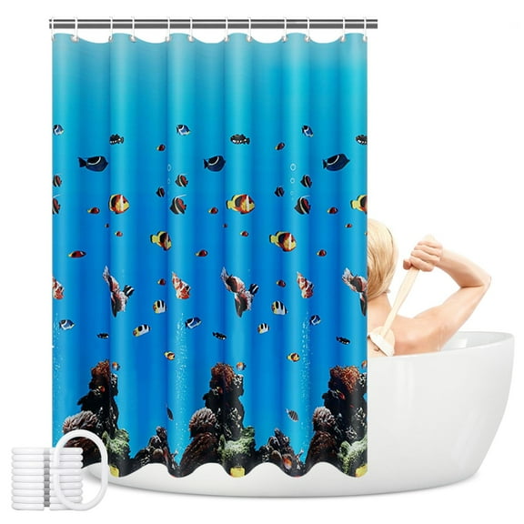 Upgrade Plastic Shower Curtain Liner Waterproof, Printed PEVA Shower Curtain with Design,Bathtub Curtain for Bathroom (Underwater World, 180 * 180CM)