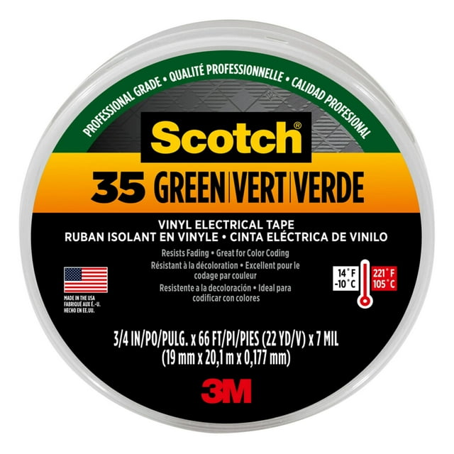 Cinta aislante Scotch 35, vinilo verde, 1,9 cm x 20 m