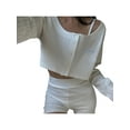 thumbnail image 3 of Women Button Down Long Sleeve Knit Crop Tops, 3 of 7