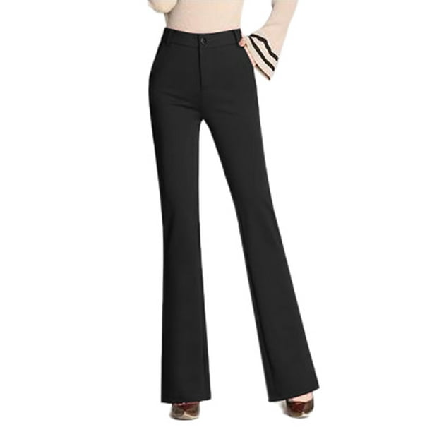 Womens Casual Bell Bottoms with Pockets Fashion Ladies Solid Color Dress  Pants High Waist Office Work Flare Trousers
