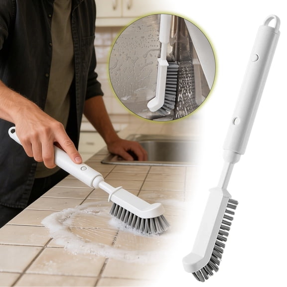 Retractable Long Handle Gap Scrubbing Brush with Stiff Nylon Bristles, Right Angle Thin Cleaning Brush for Tight Spaces, No Dead Corner Kitchen Cleaner Tool for Stove Sink Corners