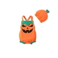 thumbnail image 1 of Sedceaty Baby Girl Boy Halloween Outfit, Pumpkin Face Print Square-Neck Suspenders Jumpsuit + Hat for Toddlers, 0-24 Months, 1 of 8