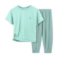 thumbnail image 3 of Jinhomg Kids Cotton Pj Sets 2 Piece Cotton Loungewear Soft Comfy Short Sleeve Crewneck Tee Tops with Long Pants Boys Girls Lightweight Summer Home Wear Green 13 Years, 3 of 5