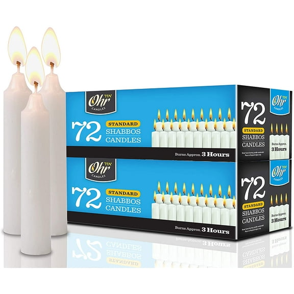 Ohr, 3 Hour Candle Lighting Shabbat Taper Candles - White Unscented (144 Pack)