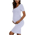 thumbnail image 6 of Zwiiyzr 2025 Women's Maternity Dress Solid Color Slim Short Sleeve Tank Dresses Scoop Neck Pregnancy Bodycon Dress for Casual Wear Purple, 6 of 6