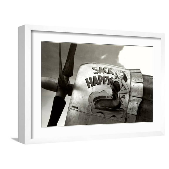 Art.com Nose Art, Sack Happy Pin-Up Art Print, White Frame Wall Art, 23" x 17"