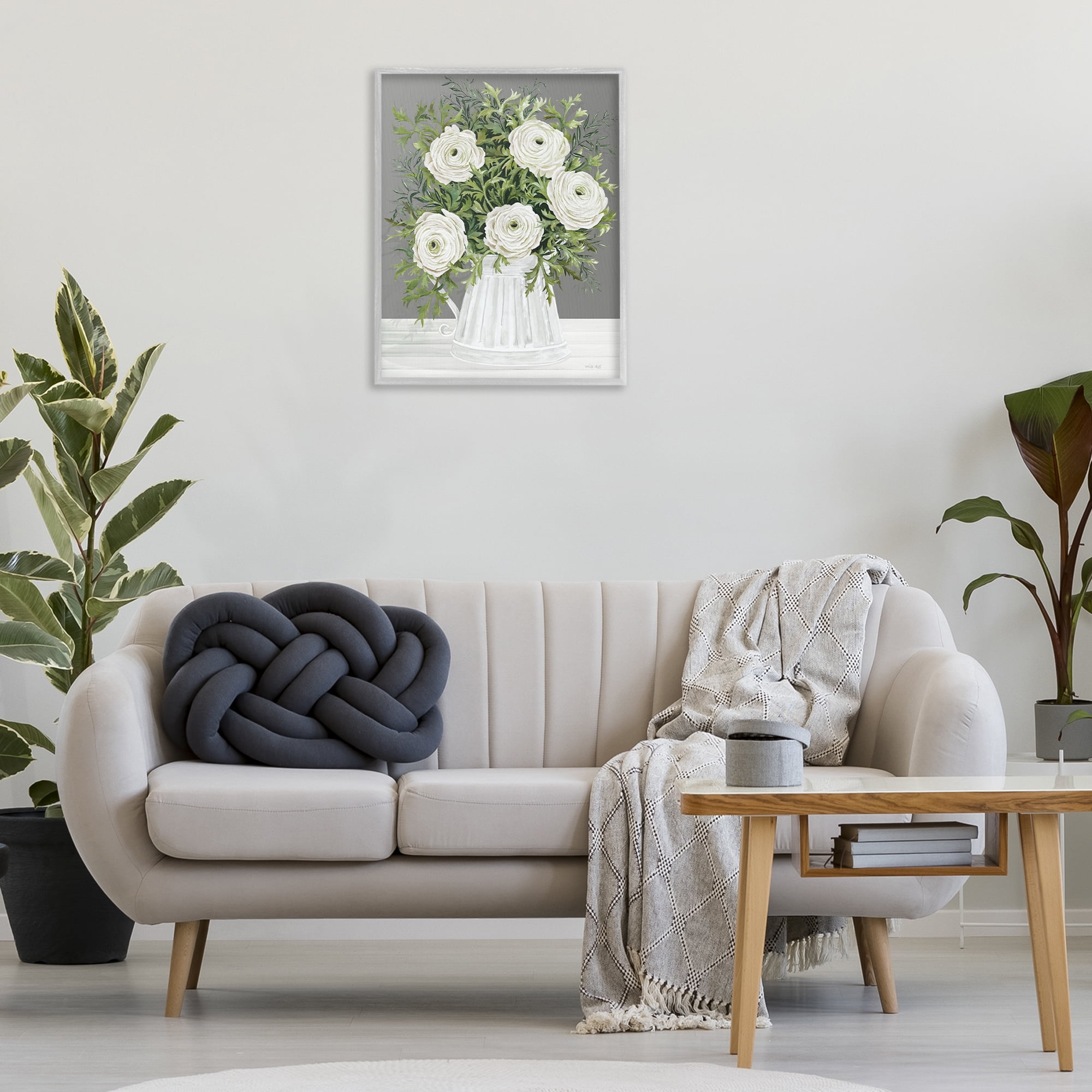 Stupell Industries Peonies in Country Vase Botanical & Floral Painting Gray Framed Art Print Wall Art, 24 x 30