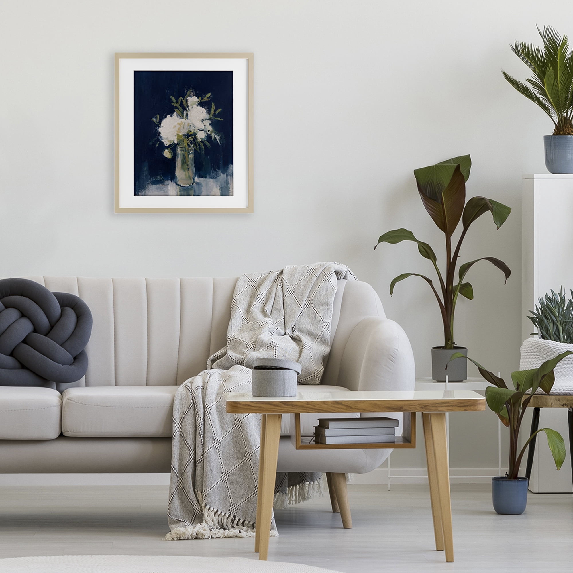 Stupell Industries Peonies On Blue Mirage Birch Framed Print Under Glass, design by Svetlana Aleynikova