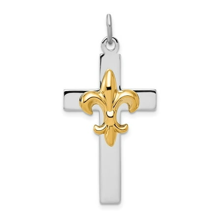 Sterling Silver & Gold-tone Fleur De Lis Cross Pendant