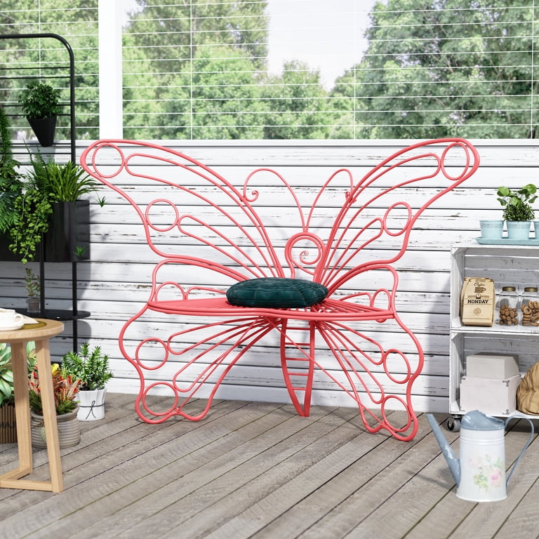 HLR Butterfly Outdoor Bench, Cast Iron 50-Inch, Pink photo 8