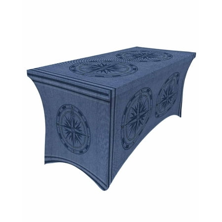 

Table Cloths for 5 foot Rectangle Tables Nautical Theme Vintage Blue Compass Stretch Washable Fitted Tablecloth Protector Picnic Table Cover for Event Wedding Party Banquet