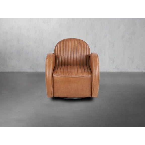 LeatherSun Swivel Accent Chairs for Living Room, Comfortable Arm Chairs for Bedroom, Genuine Leather in Cognac Brown