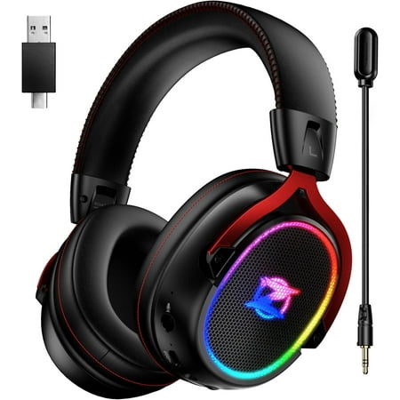 Ozeino Wireless Gaming Headset, 7.1 Surround Sound, 2.4GHz Wireless Gaming Headphones with Detachable Noise-Canceling Mic for PS5, PS4, PC, Laptop