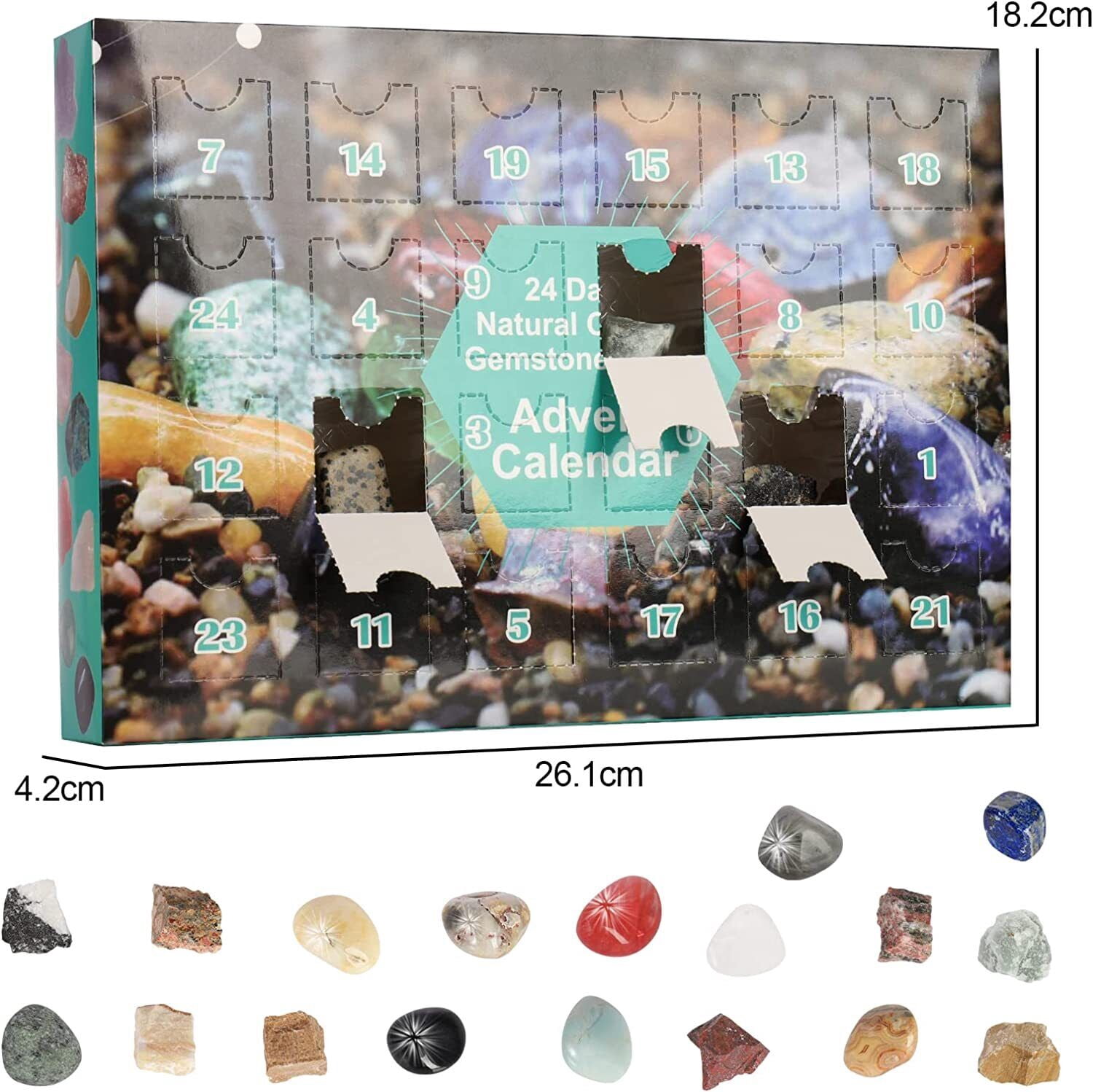 TOPCHANCES Christmas Advent Calendar, 2022 Rocks 24 Days Natural Crystal Gemstone Stone Minerals, Christmas Countdown Calendar for Boys, Girls, Kids, Adults, Christmas Party Favor Gifts, Blue