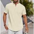thumbnail image 2 of YATELLE Men's Henley Shirt Short Sleeve Stand Collar Summer Casual Beach Hippie T-Shirts, 2 of 5