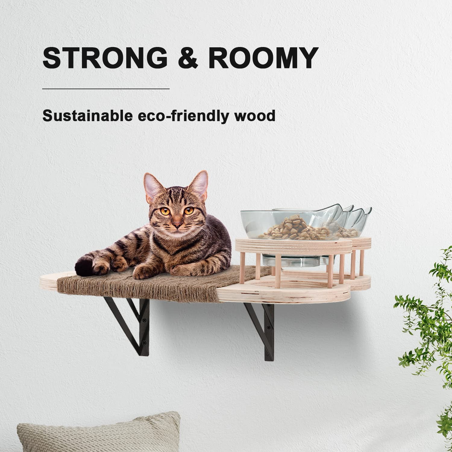 Wall Mounted Cat Perch, Climbing Shelves, Plush Covered Set with 3 Steps & Cat Hammock