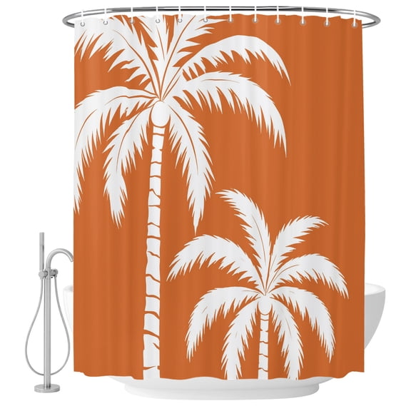 Extra Long Shower Curtain 72x84 Inch, Burnt Orange Palm Tree Shower Curtain Waterproof Bathroom Decor, Coastal Tropical Summer Coconut Plants Fabric Bath Curtain Set Accessories with Hooks