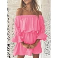 thumbnail image 2 of Women Dress Off Shoulder Solid Color Clothing 1 3 Ruffled Sleeve Fall Dress, Pink, L, 2 of 6