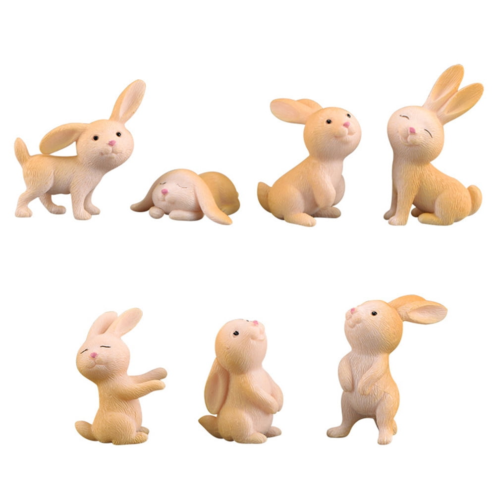 2  Tiny Rabbit Bunny Dollhouse Miniature Ceramic Animal Figurines 