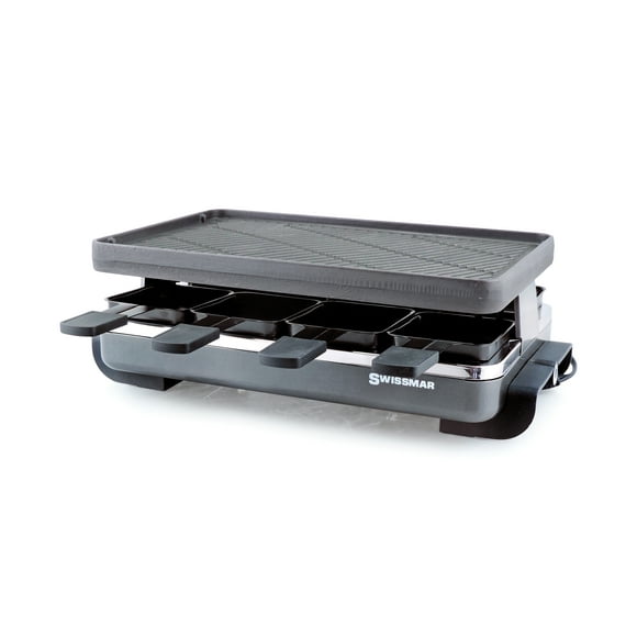 Swissmar Grill Électrique Classique, 8 Plats à Raclette Antiadhésifs, 8 Spatules Résistantes à la Chaleur