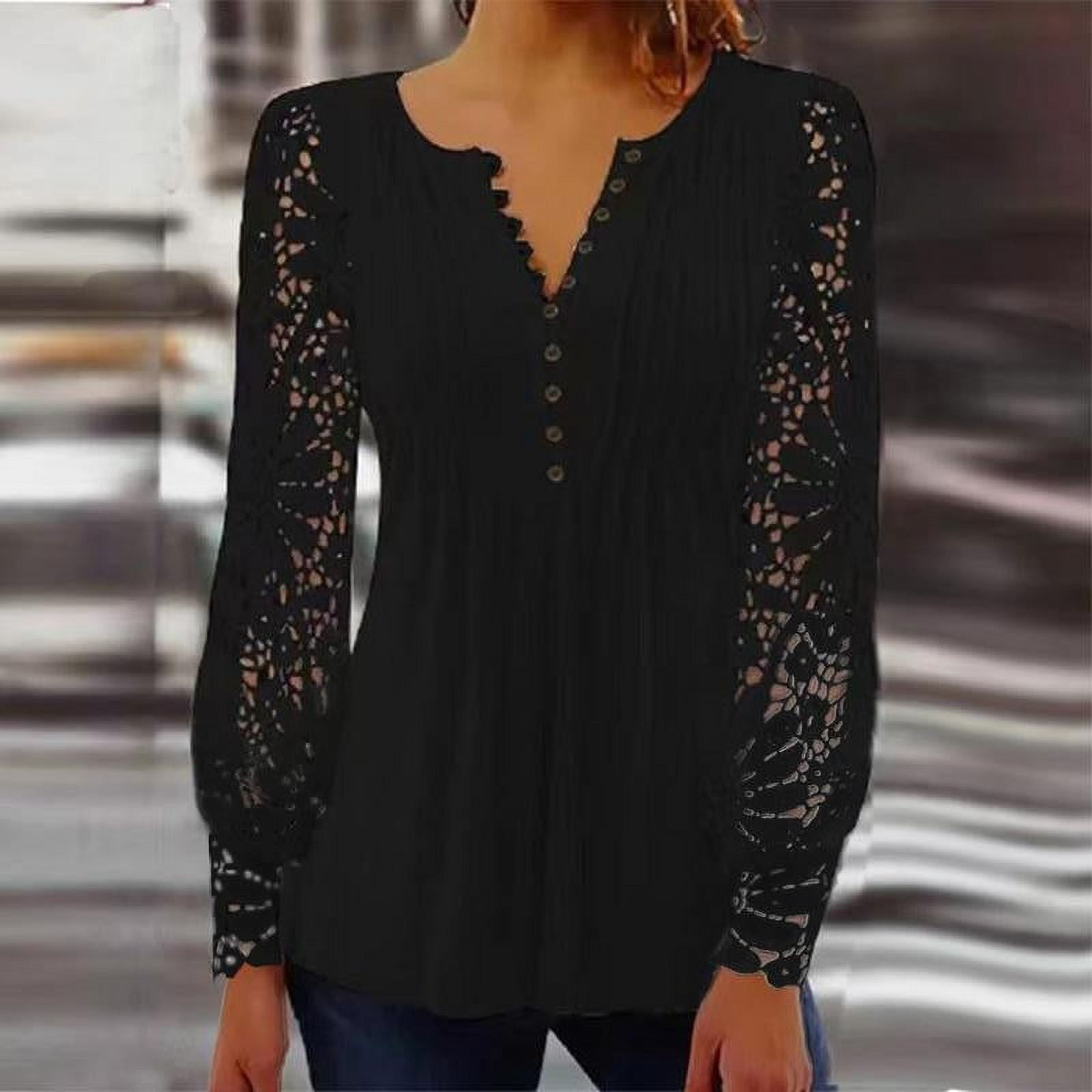 Chemise Tunique Dentelle Noire Chemisier Femme Taille Xs/S