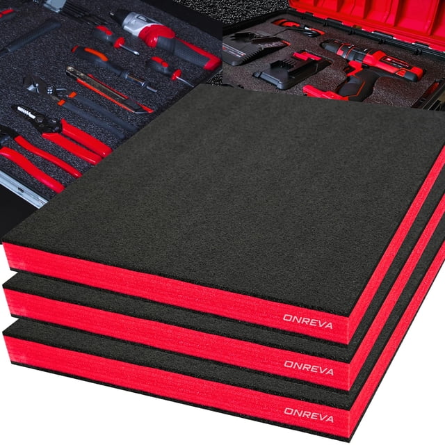 Caja de herramientas Foam ONREVA, paquete de 3 unidades, 56 x 46 x 4 cm, polietileno rojo y negro
