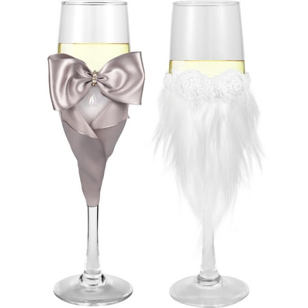 

Ktcina 2 Pack Wedding Champagne Glasses for Bride and Groom Clear Wedding Flutes Wedding Decorations