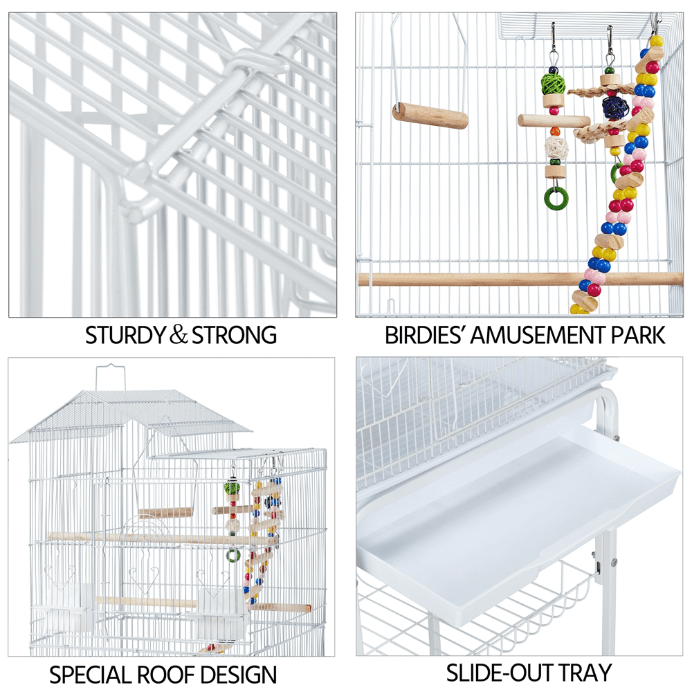 Yaheetech 62.4"H Rolling Metal Birdcage Parrot Cage with Detachable Stand, White