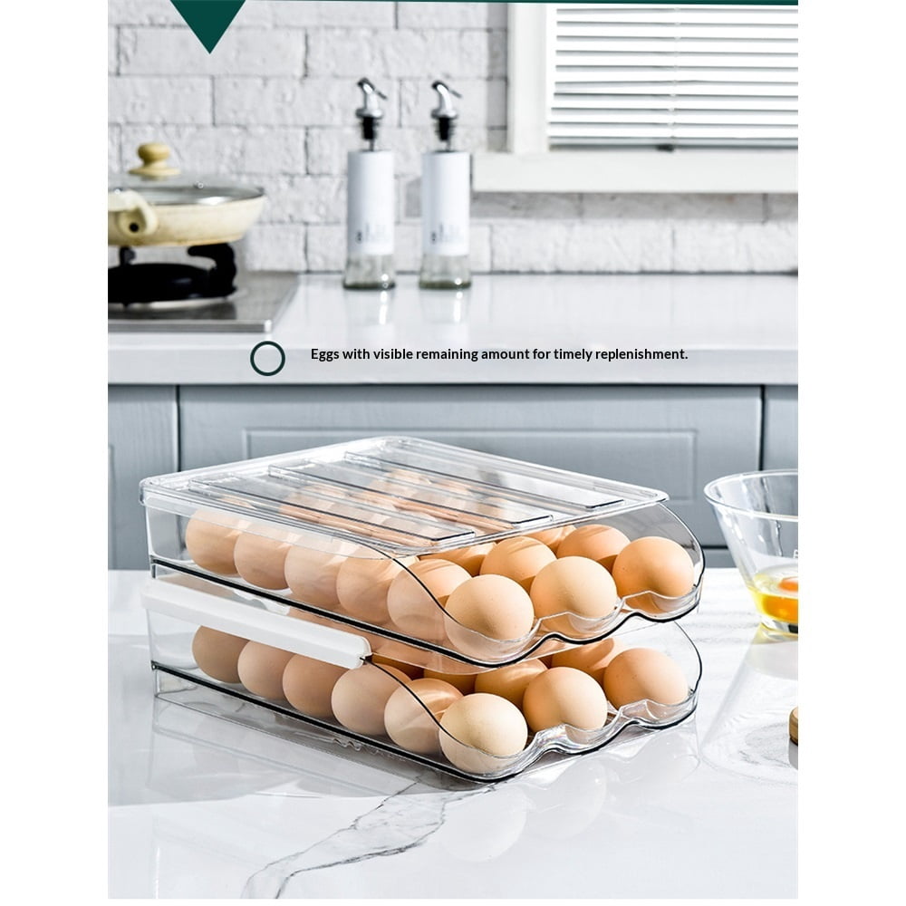 Home Egg Container With Lid and Handle for Refrigerator Organization- Pack of 2 - Clear Stackable Egg Holder for Kitchen or Pantry Organizers and Storage