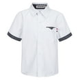 thumbnail image 1 of RUNQHUI Chemise Garçon à Manches Courtes Col à Revers Fermeture à Boutons Chemise Habillée Formelle Hauts Uniforme Scolaire Complet Été Vêtements Décontractés Blanc 160, 1 of 7