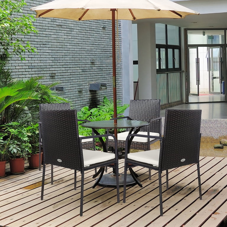 Costway Patio Wicker Dining Chair Set of 4, Brown Cushioned photo 2