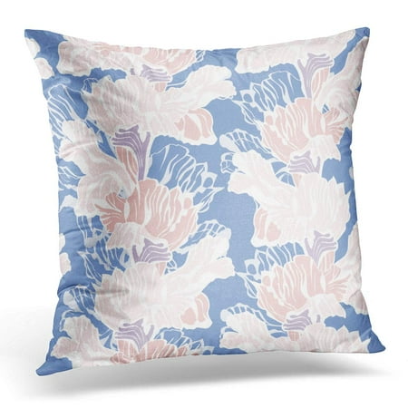 Iris Border - ECCOT Blossom Blue Abstract Stylish Floral Pattern with Iris Flowers Pastel Colored Pink Beautiful Border Pillowcase Pillow Cover Cushion Case 18x18 inch