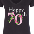 thumbnail image 4 of Inktastic Happy 70th Birthday with Roses Women's V-Neck T-Shirt, 4 of 5
