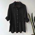 thumbnail image 2 of YDFCWXW Button Down Shirts for Women Long Sleeve Shirt Casual Loose Fit Blouses V Neck Collared Tops Work Blouse Black, L, 2 of 9