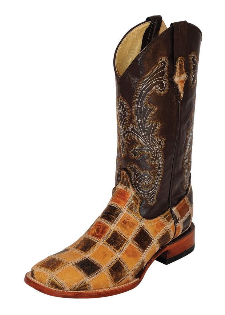 patchwork square toe boots