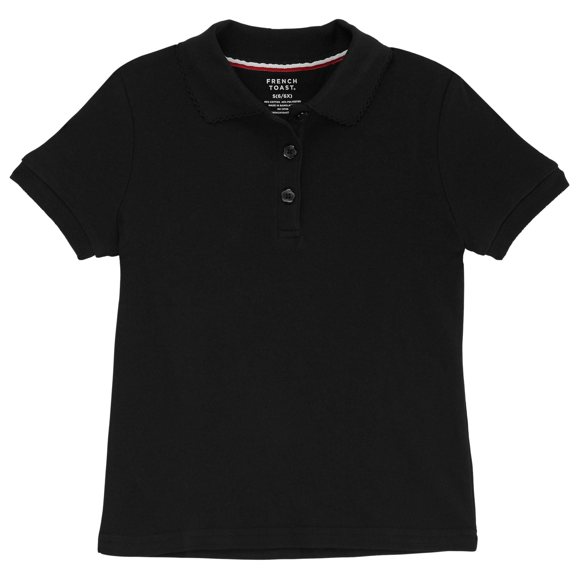 French Toast Girls' Short Sleeve Polo Uniform Shirt Interlock Polo Picot Collar