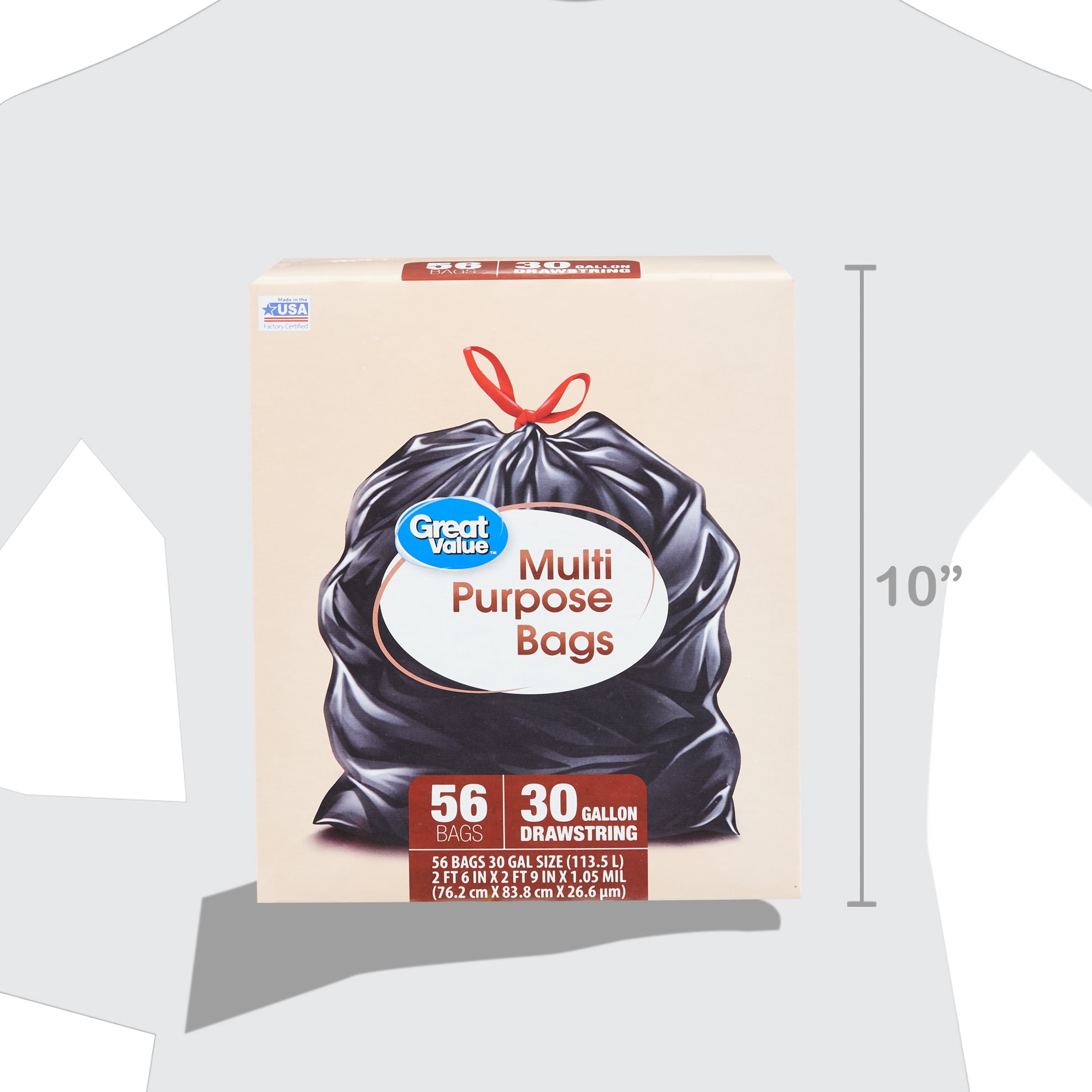 Great Value Multipurpose Drawstring Trash Bags, 30 Gallon, 56 Count