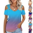 thumbnail image 2 of gakvbuo Cold Shoulder Tops For Women Summer Blouses Tunics Tops Women's Sexy Off-The-Shoulder Gradient-Neck Short-Sleeved Top Blouse, 2 of 8