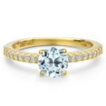 thumbnail image 3 of Gem Stone King 14K Yellow Gold Sky Blue Topaz and Lab Grown Diamond Engagement Ring for Women | 1.16 Cttw | Round 6MM | Gemstone November Birthstone | Size 6, 3 of 6