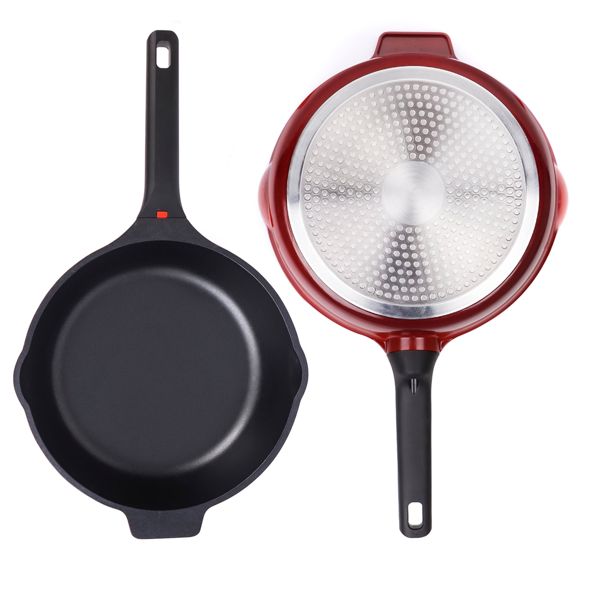 Nonstick Deep Frying Pan with Lid and Silicone Clamp, 11" Non Stick Stir-Fry and Wok Pan Kitchen Cookware Red Skillet for Gas, Induction, Electric, Halogen Flat Stoves