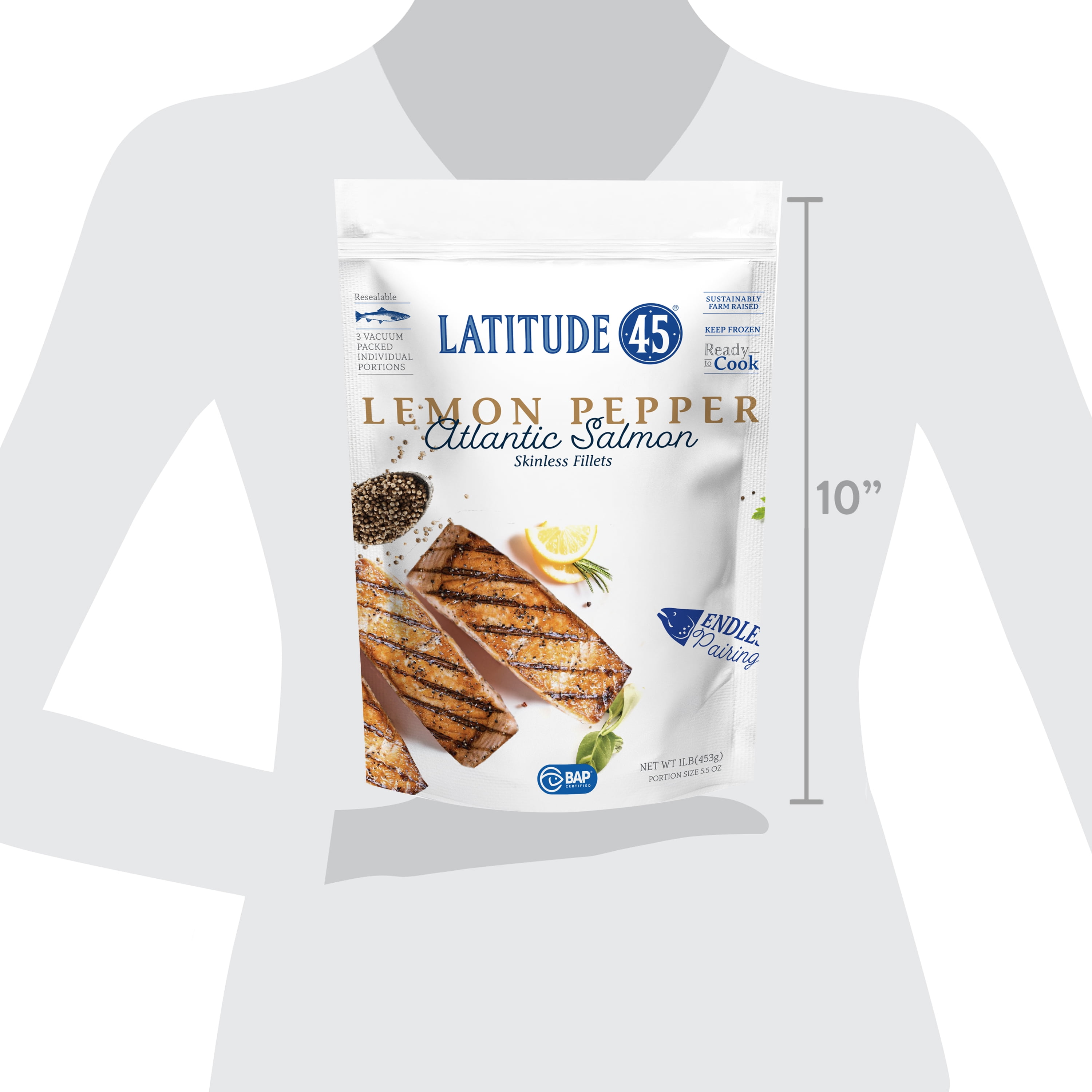 Latitude 45 Frozen Lemon Pepper Atlantic Salmon, 1 lb. Bag