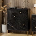 thumbnail image 7 of COZAYH Farmhouse 2 Door Embossed Storage Cabinet with Ring Motif, Distressed Boho Storage Buffet Cabinet for Bedroom, Living Room, French Country, Black & Gold, 7 of 7